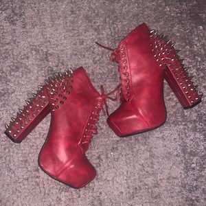 Vintage Red Ankle Boots with Silver Studs